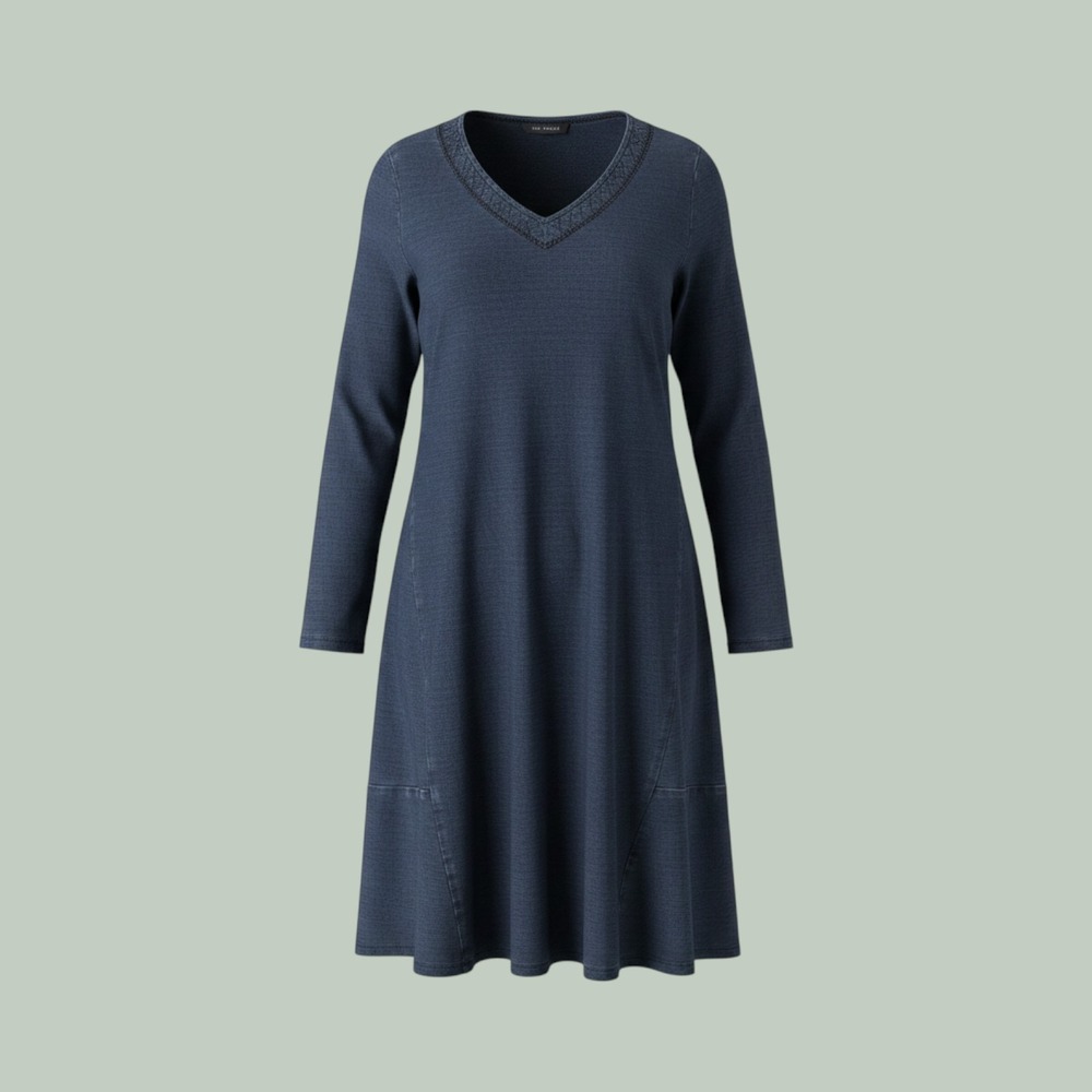 Pure Jill Denim Look Knit Dress M Blue Long Sleeve Layering‎ Coastal Grandmother